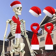 Evervibe 2 Set 12 ft Skeleton Santa Hats and Scarves Giant Skeleton Costume Accessories Clothes for 