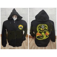 Sweater Hoodie Zipper Cobra kai dojo Logo Front Back Jaket pullover - Dark Grey, XL
