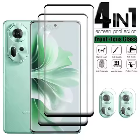 4-in-1 For Reno 11 5G Glass OPPO Reno 11 Tempered Glass Full Cover Curved 9H HD For Screen Protector