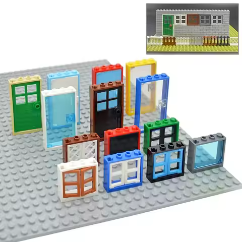 MOC House City Building Blocks Window Door Frame Glass Bricks Parts Compatible 60594 60616 60621 605