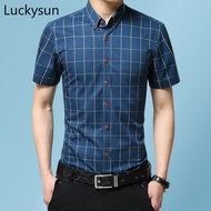 Checkered Shirt for Men Business Slim Fit Short Sleeve Shirts Work Lifestyle Clothing M-5XL