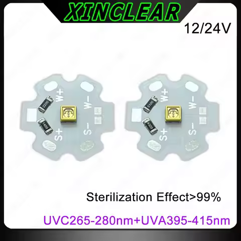 High Quality DC12V 24V UVC 265-280NM+UVA 395-415NM Ultraviolet SMD 3535 LED Chips With 20mm PCB Boar