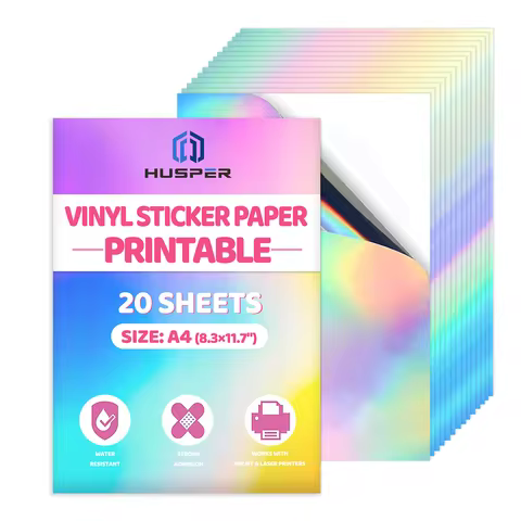 20 Sheets A4 (8.3×11.7 Inches) Rainbow Holographic Vinyl Sticker Paper, Holographic Water-Resistant 