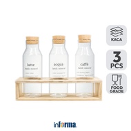 Informa Hilea Glass Bottle With Rack 1 ltr Set of 3 Pcs Transparent Water Bottle Drinking Container 