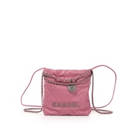 Chanel Pink Quilted Calfskin Mini 22 Bag Silver Hardware, 2023