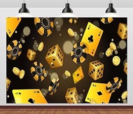 CORFOTO 7x5ft Fabric Casino Theme Photo Backdrop Casino Poker Golden Chips Playing Dices Background 