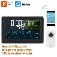 Tuya WiFi Smart Weather Station APP Control Digital Temperature Humidity Monitor 5วันพยากรณ์อากาศ3นาฬิกาปลุกรุ่น