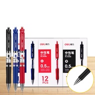 Deli 1Pieces Retractable Gel Ink Pen 0.5mm Student Officce School Writing Pen Replace Refill Black Blue Red