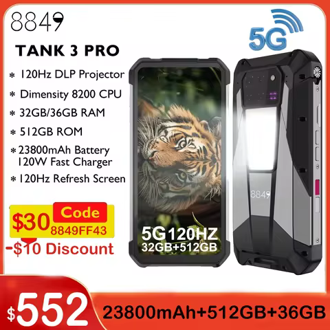 EU MX Warehouse 8849 Tank 3 Pro by Unihertz Rugged Smartphone 5G with 100 Lumens Projector 32/36GB 5