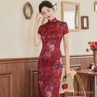 Cheongsam Short Sleeve Long Qipao Girl Chinese Style Long Dress R5XS