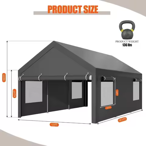 Furniture Carport Garage Boat Heavy Duty Carport Canopy With Roll-up Windows Truck Car Canopy 12x18.
