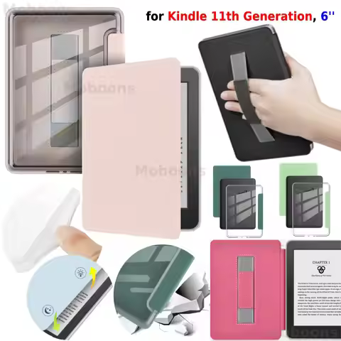 For Kindle 11th Generation Case 6 inch 2024 with Hand Strap Magnetic Wake Sleep Acrylic Leather Cove
