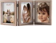 4x6 Triple Hinged Picture Frames Shadow Box MDF Wood Grain with Real Glass 3 Vertical Opening r Gift