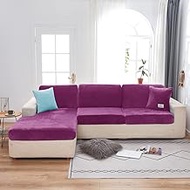Jonuiony 2023 New Wear-Resistant Universal Sofa Cover, Stretch Velvet Separate Couch Cushion Slipcovers, L Shape Sofa Chaise Covers for Both Left/Right Sectional Couch (Purple,Large 4 Seat)