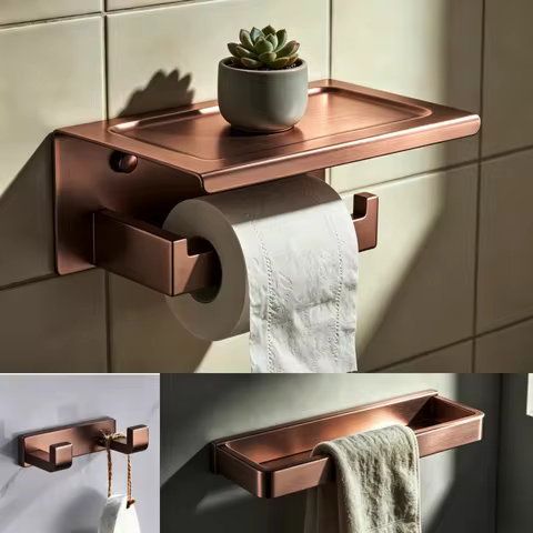 Brushed Rose Gold Stainless Steel square 2 4 6 Rows Of Hooks Hook Towel Rack Toilet Paper Holder Tow