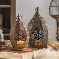 American Hollow Carved Candle Holder Retro Iron Decoration B & B Living Room Entrance Romantic Atmos