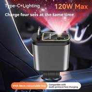 Retractable Car Charger 120W 4 in 1 Car Fast Charger Retractable Car Charger IOS dan Type-c (Retract