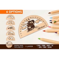Protractor Ruler Svg Laser Cut File Personalised Wooden Ruler and Lightburn School Laser File, Dxf