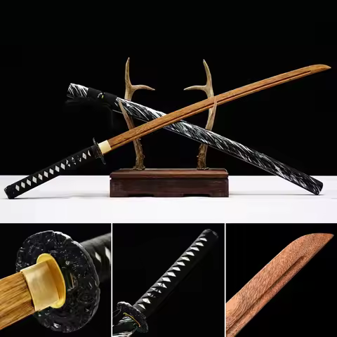 Katana Wood Blade, Iaito Training Practice Sword, Dragon Tsuba, Cosplay Props, Japanese Samurai Saya