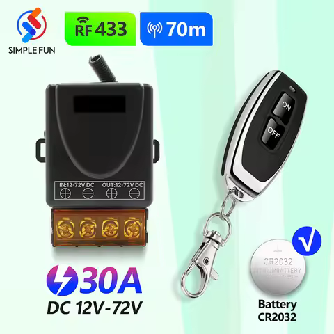 433Mhz Wireless Remote Control Switch 30A DC 12V 24V 48V 72V High Power RF Relay Receiver for Pumps 
