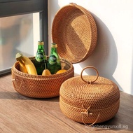 Autumn Rattan Round Bun Basket Stylish Rattan Storage Basket Storage Box Rattan Covered Storage Box