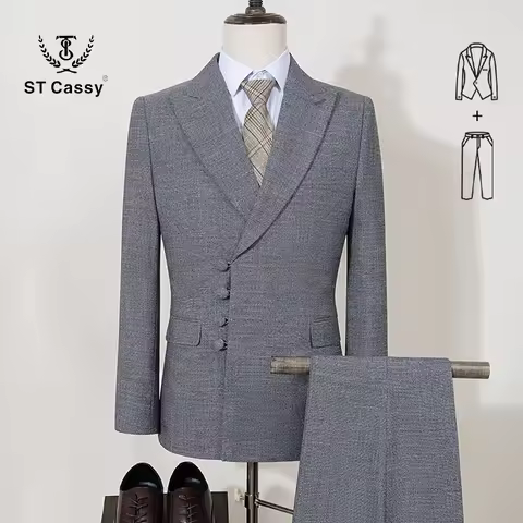 ST Cassy Elegant men suit for wedding Slim Fit Double Breasted Multiple buttons Casual Business man 