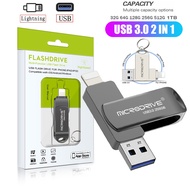 OTG Usb 3.0 Flash Drive 32GB 64GB 128GB 256GB 512GB 1TB for iPhone with 2 in 1 USB-A to lightnin int