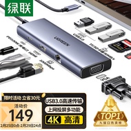 绿联Type-C扩展坞USB-C读卡器雷电4拓展坞分线器HDMI网线转接头HUB通用苹果15MacBook华为笔记本ipad