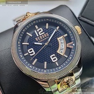 VERSUS VERSACE凡賽斯精品錶,編號：VV00262,42mm圓形銀精鋼錶殼寶藍色錶盤精鋼金銀相間錶帶