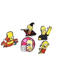 ชุด 5 ชิ้น เข็มกลัดการ์ตูนตลก The Simpsons โฮเมอร์ มาร์จ บาร์ต โลหะ เข็มกลัดติดเสื้อผ้าเป้เพื่อเป็นข