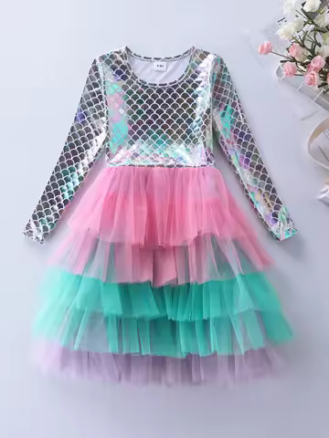 Girls' Long sleeved Mermaid Cake Autumn Dress LH168