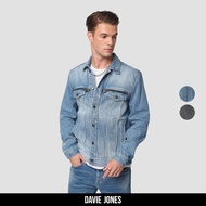 DAVIE JONES เสื้อแจ็คเก็ตยีนส์ ทรงสลิมฟิท สีฟ้า JK0025 LB BK Slim fit Denim Jacket in Blue Black