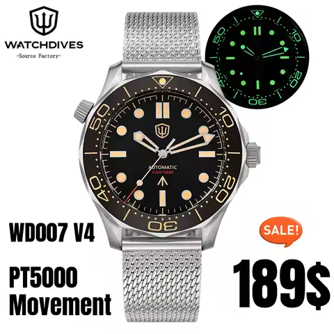 Watchdives WD007 V4 42mm Watch PT5000 Automatic Movement Titanium NTTD Wristwatch Domed Sapphire Cry