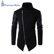 Men Autumn Coat Stand Collar Solid Color Long Sleeves Zipper Cardigan Patchwork Keep Warm Knitting S