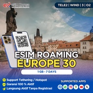 eSIM Eropa 30+ Negara 1 GB Data | 7 Hari | eSIM Roaming | eSIM Travel Europe
