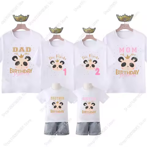 Family Matching Panda Bear Birthday Party T-shirt Personalized Mom and Dad 1-9 Clothing Boys and Gir