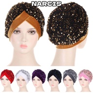NARCIS Turban Hat Stretchy Headscarf Glitter Sequins Hijab Chemo Cap