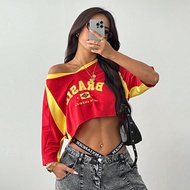 Lễ hội Rave Brazil mùa hè dành cho phụ nữ Đường phố Y2K Đi chơi Đồ thể thao Áo thun croptop họa tiết