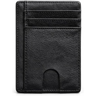 LELEMENT RFID Blocking Genuine Leather Card Holder with ID Window, Slim Minimalist Front Pocket Wall
