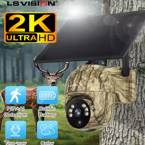 LS VISION 2K 4G Solar Security Cameras WIFI Wireless Outdoor 360° Live View Animal Monitoring Camouf