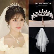 Wedding Pearl Rhinestone Crown Bridal Wedding Veil Length Veil Bridal Veil Long Wedding Veil 90CM
