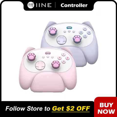 IINE Meow Kitten Controller with Charging Dock | High-Density Hall Effect Joystick | IINE App Suppor