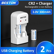 Beston 2Pcs CR2 3.0V 300mAh Rechargeable Li-ion Battery with Charger Set