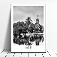 Hanoi Travel Print Black and White Hanoi Poster Buddhist Temple Print Hanoi Minimalist Wall Art Hano