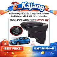Perodua Myvi 2017-2023 Adjustable Armrest Double Layer with 7 USB Ports PU Leather Car Storage Box