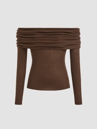Cider Cider • Mimi Cuttrell Wool-blend Off-shoulder Ruched Knit Long Sleeve Top