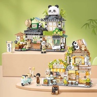 LOZ Panda Tea House Mini Small Particle Assembled Building Blocks Panda Tea House Little Bear Coffee
