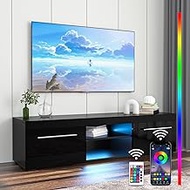 HOMMPA TV Stand with LED Lights for TVs up to 59 inch Black Modern Television Stands LED Entertainment Center with High Gloss Drawers Storage TV Console for Living Room, Bedroom