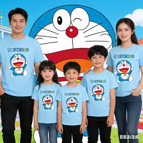 Potdemiel Summer New Doraemon Children's 100% Cotton T-Shirt, Boys and Girls, Casual, Comfortable, B