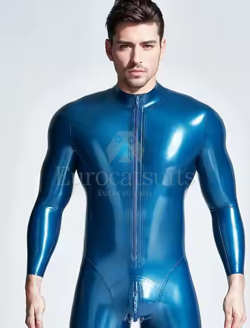 customized latex catsuits men suits latex zentai rubber fetish Male With Front-zip Rubber Catsuit Ha